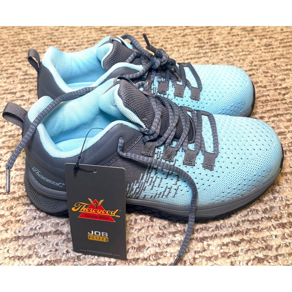 Thorogood Job-Fitted Womens Safety Toe Work Shoes Blue Gray Knit Sneakers NWT